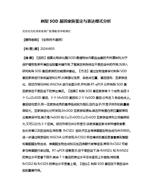 刺梨SOD基因家族鉴定与表达模式分析