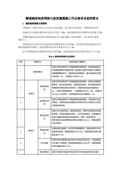 隧道超前地质预报与监控量测施工作业指导及监控要点