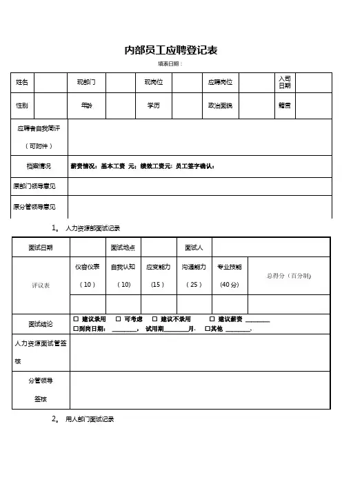 内部竞聘登记表