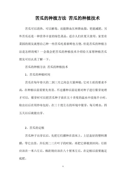 苦瓜的种植方法苦瓜的种植技术