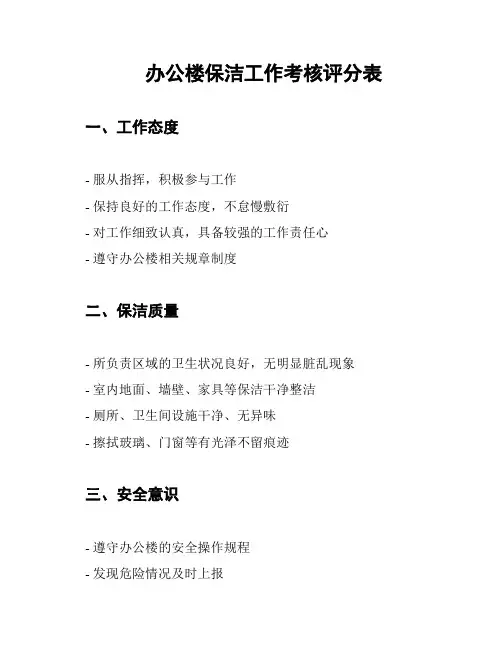 办公楼保洁工作考核评分表