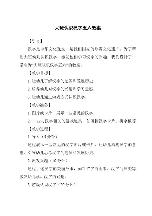 大班认识汉字五六教案