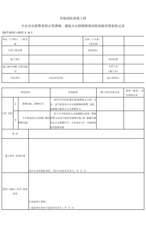 表5.33.33 火灾自动报警系统点型感烟、感温火灾探测器调试 检验批质量验收记录