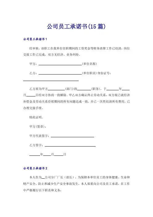 公司员工承诺书(15篇)