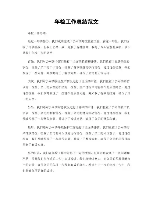 年检工作总结范文