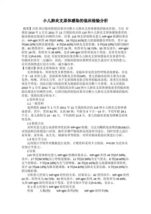 小儿肺炎支原体感染的临床检验分析
