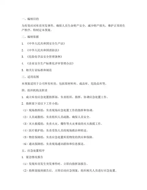 库房应急处置预案方案范本