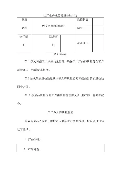 工厂生产成品质量检验制度