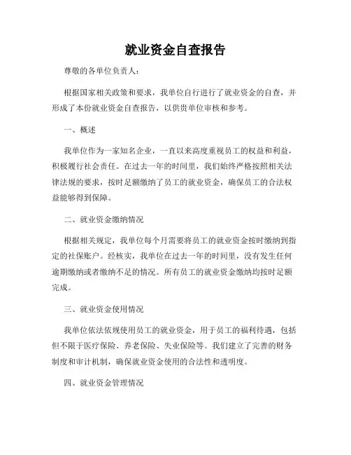 就业资金自查报告