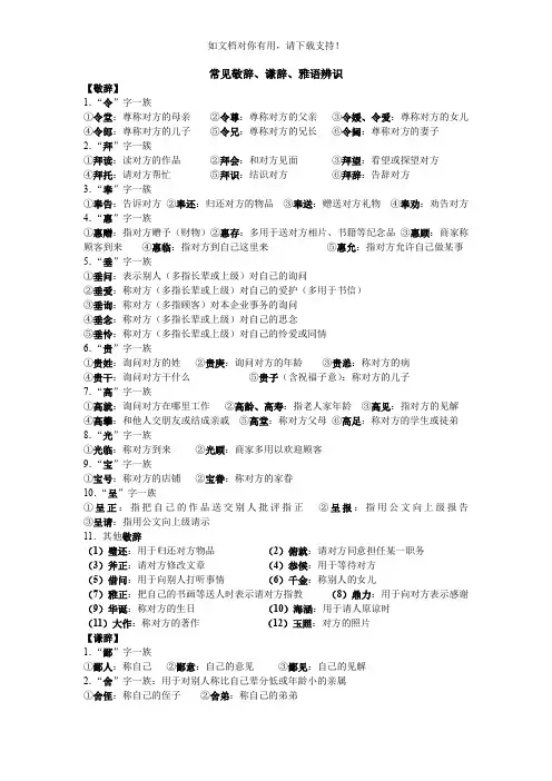 常见敬辞谦辞雅语辨识