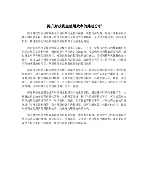 提升财政资金使用效率的路径分析