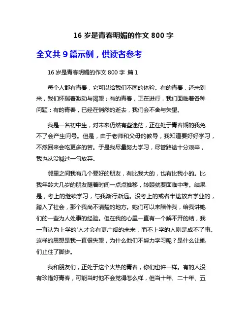 16岁是青春明媚的作文800字