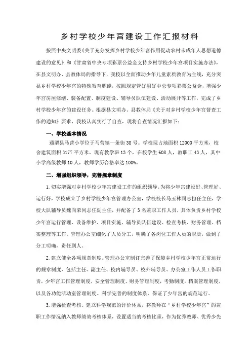 2014乡村学校少年宫汇报材料
