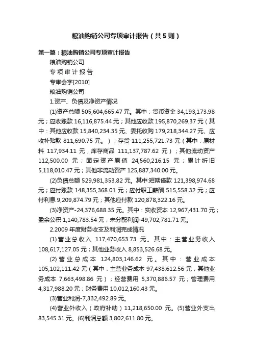 粮油购销公司专项审计报告（共5则）