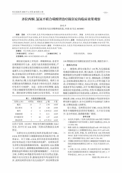 齐拉西酮、氯氮平联合碳酸锂治疗躁狂症的临床效果观察