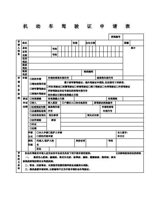 机动车驾驶证申请表