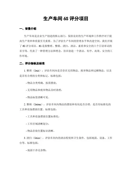 生产车间6S评分项目