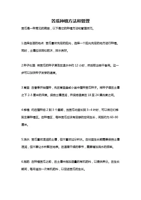 苦瓜种植方法和管理