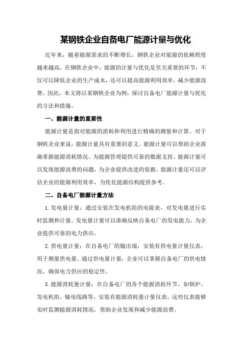 某钢铁企业自备电厂能源计量与优化