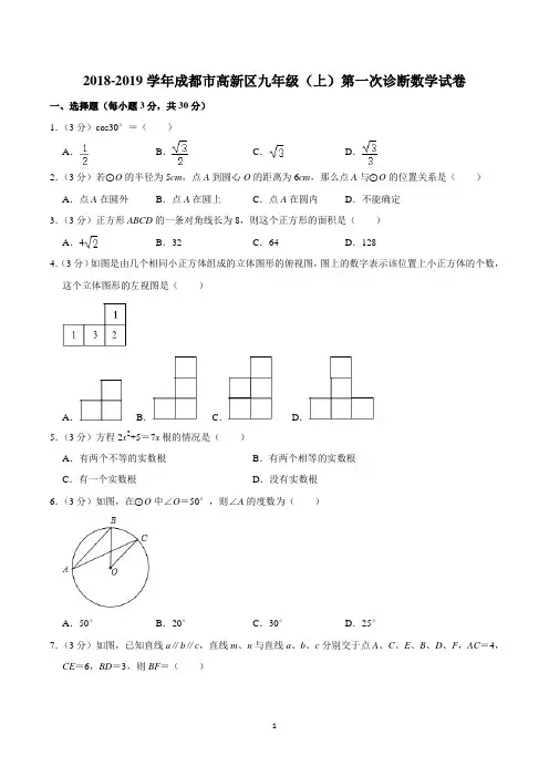 2018-2019学年高新区一诊数学试卷