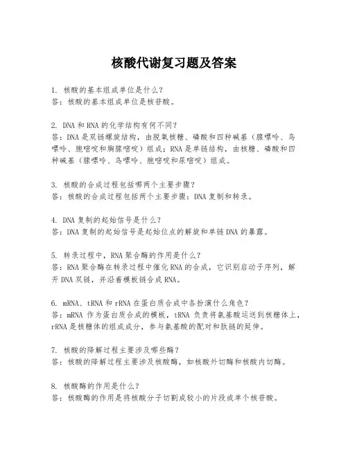 核酸代谢复习题及答案