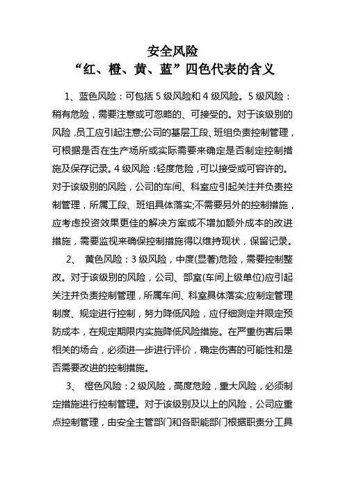 风险分级“红、橙、黄、蓝”四色代表的含义