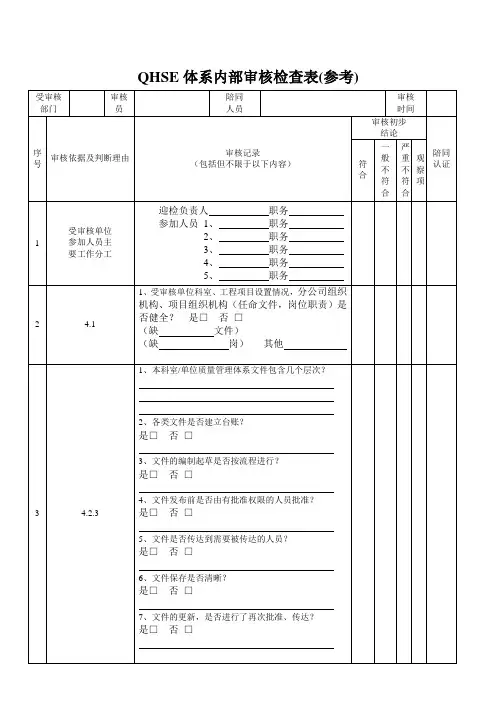 内部体系审核检查表