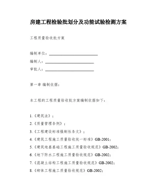 房建工程检验批划分及功能试验检测方案