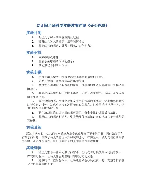 幼儿园小班科学实验教案详案《夹心冰块》