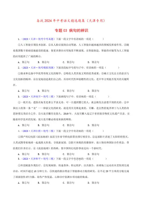 专题03 病句(原卷版)- 备战2024年中考语文精选题集(天津专用)