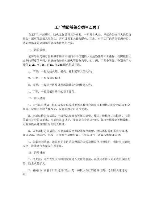 工厂消防等级分类甲乙丙丁