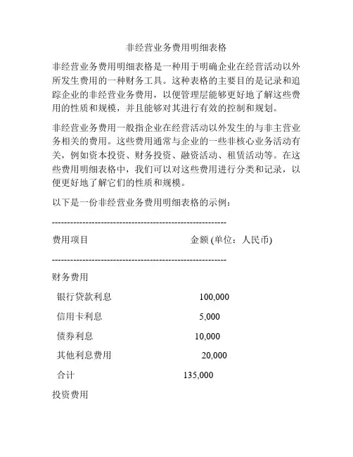 非经营业务费用明细表格