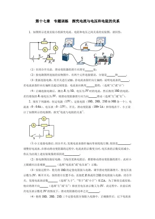 第十七章  专题训练  探究电流与电压和电阻的关系