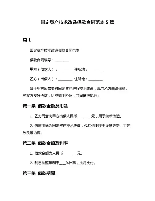 固定资产技术改造借款合同范本5篇