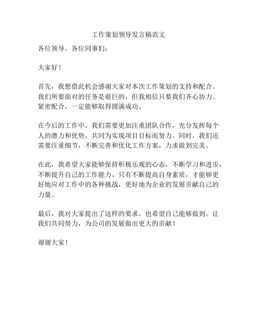 工作策划领导发言稿范文