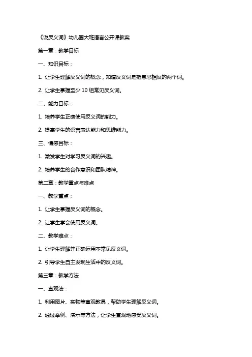 《说反义词》幼儿园大班语言公开课教案
