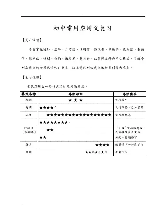 初中常用应用文复习