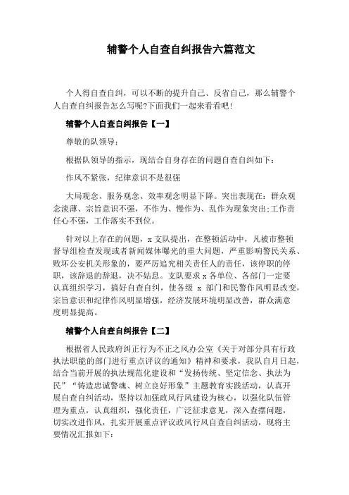 辅警个人自查自纠报告六篇范文
