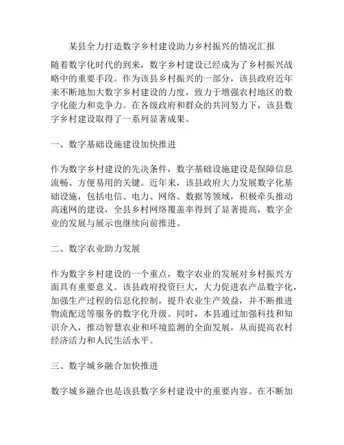 某县全力打造数字乡村建设助力乡村振兴的情况汇报