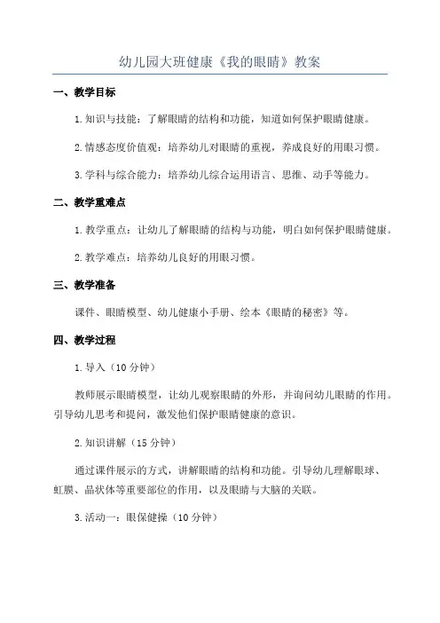 幼儿园大班健康《我的眼睛》教案