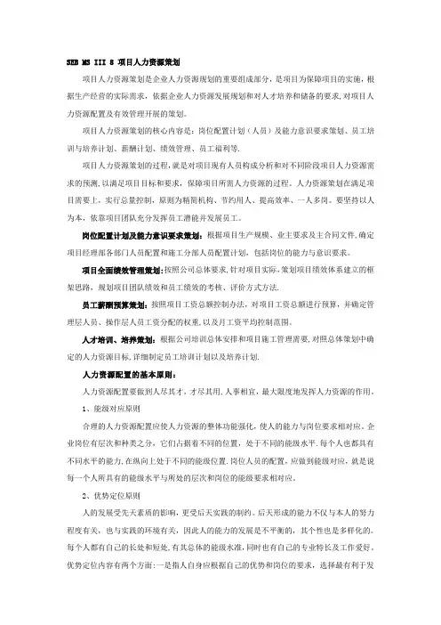 项目人力资源策划