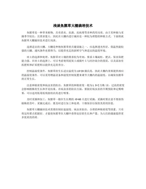 浅谈鱼腥草大棚栽培技术