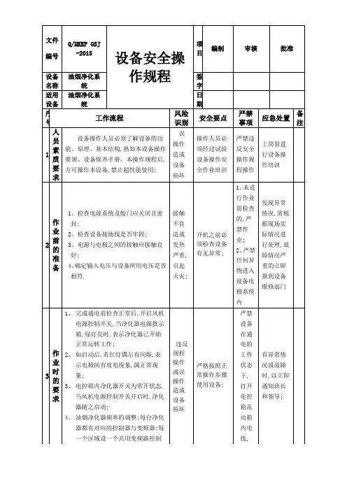 油烟净化器安全操作规程