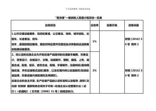 简易计税项目一览表