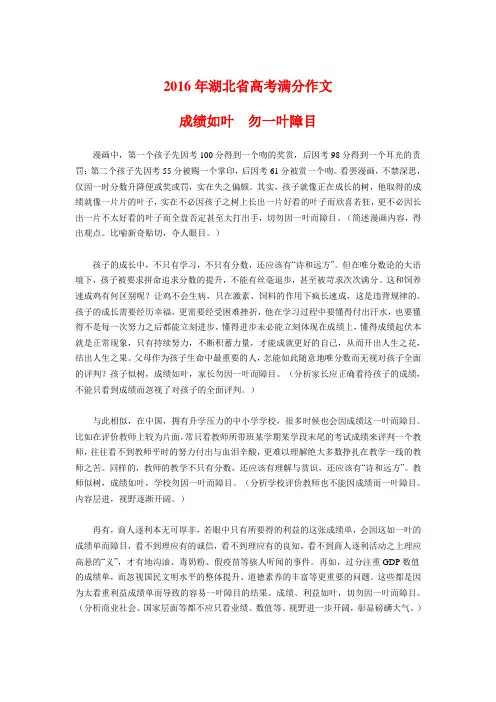 2016年湖北省高考满分作文