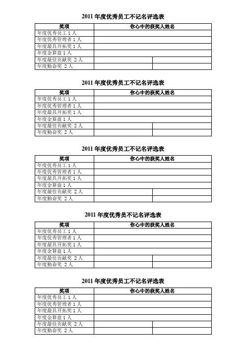 年度优秀员工不记名评选表