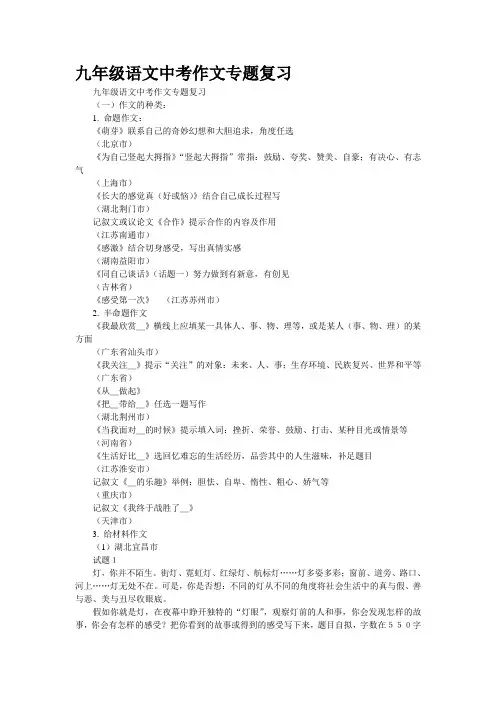 九年级语文中考作文专题复习