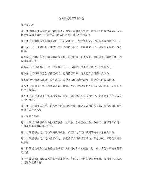 公司正式运营管理制度