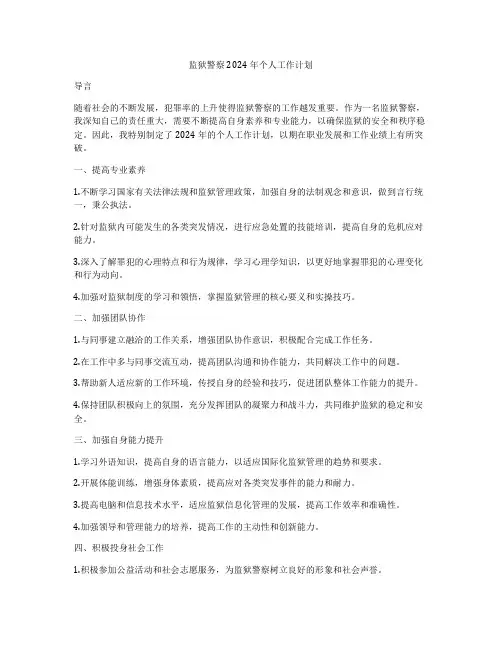 监狱警察2024年个人工作计划
