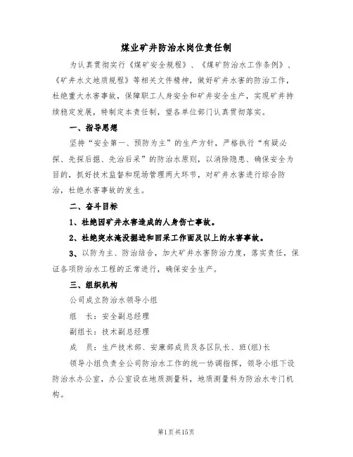 煤业矿井防治水岗位责任制（5篇）